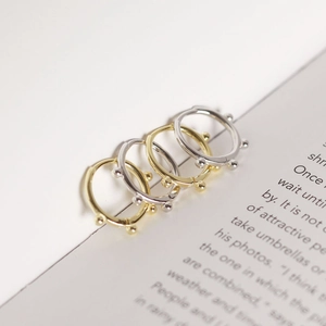 Minimalist S925 sterling silver hoop earrings with small beads in gold and silver finish