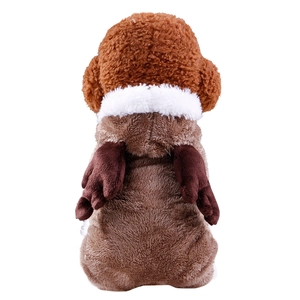 Detail view of brown coral fleece pet reindeer hoodie for dogs and cats winter wear