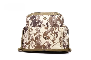Tactical camouflage waist bag bottom detail with drainage metal eyelet and oxford fabric