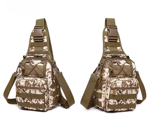 Tactical camouflage chest bag with MOLLE webbing system and desert pixel pattern