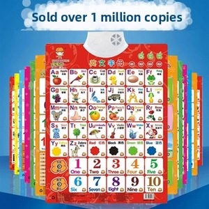 Macro shot of colorful electronic alphabet charts with audio speakers for kids' learning