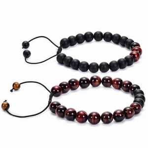 Handmade adjustable beaded bracelet set with natural red tiger eye and matte black stones