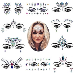 Face jewel stickers in colorful acrylic rhinestone designs for art party facial decoration