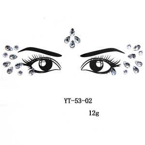 Detail of acrylic crystal face jewels set with teardrop gems and 12g weight specification