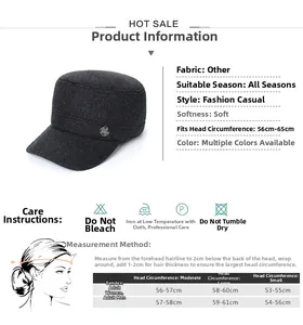 Size chart for wool flat top military cap with head circumference measuring guide