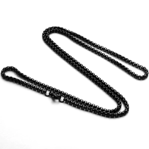 Minimalist matte black stainless steel box chain necklace with a secure lobster clasp