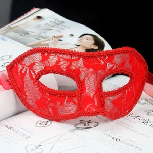 Elegant red lace masquerade mask with floral patterns for festive party events
