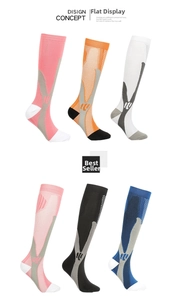Detail view of compression socks showing reinforced heel and breathable mesh zones