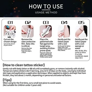 Kids dinosaur and unicorn temporary tattoo stickers instructions with gold foil laser details