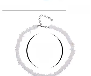 White shell choker with adjustable silver chain, size 40cm plus 7cm extension link