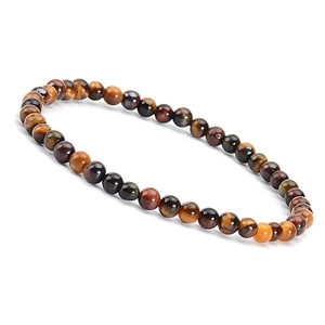 Macro shot of 4mm tiger eye stone beaded bracelet with natural brown silk luster texture