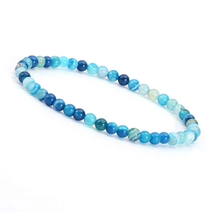 Detailed view of 4mm natural stone beaded bracelet with gradient blue agate and amethyst beads