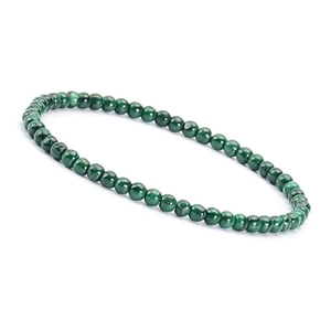 Detailed close-up of 4mm natural green malachite beads with unique banded textures