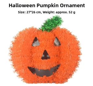 Halloween pumpkin wall decor made of orange sequins, size 27x26cm and weight 52g