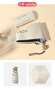 Compact cream folding umbrella with UPF 50+ protection and matching storage pouch