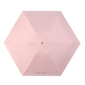 Mini pink five-fold UV sun umbrella with UPF 50+ protection for portable daily use