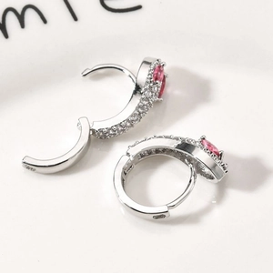 Elegant 925 silver snake-shaped hoop earrings with sparkling pink and white zirconia stones