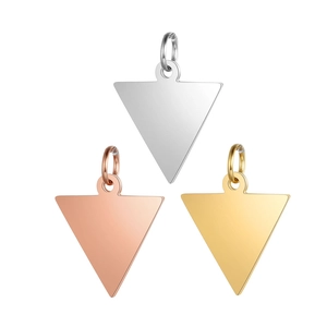 Set of three mirror polished stainless steel triangle pendants in silver, gold and rose gold