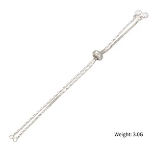 Adjustable silver box chain bracelet with sliding beads and zircon charms for women