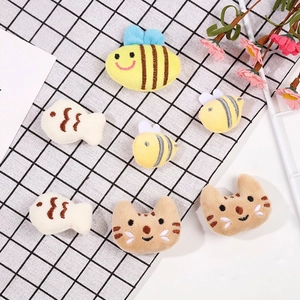 Cute Cartoon Plush Animal Brooch Pin Soft Short Plush Cat Bee Fish Patches DIY Garment Bag Decoration Accessories For Kids