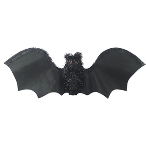Hanging black bat decoration for Halloween with soft plush body and vivid red eyes