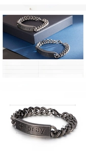 Detailed size chart for stainless steel cross prayer bracelet showing 215mm length and 54g weight