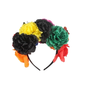 Mexican floral headband with colorful faux roses for Halloween and Day of the Dead parties