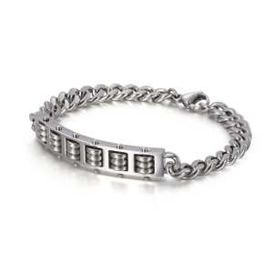Polished stainless steel abacus pendant bracelet with silver curb chain design