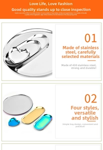 Detail of diverse stainless steel trays showing varied geometric shapes and colorful finishes