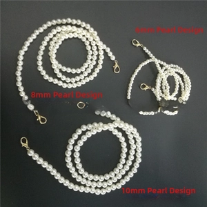 Detailed comparison of 6mm, 8mm, and 10mm pearl bag chains with gold lobster clasps