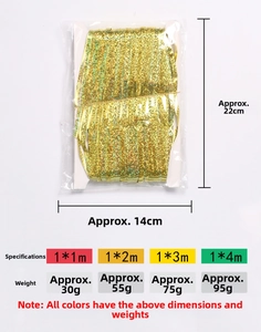 Detailed size chart for golden laser fringe curtain birthday party backdrop decorations