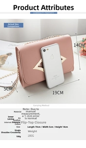 Pink PU leather crossbody bag size comparison with iPhone 19x5x14cm compact design