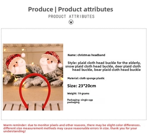 Christmas Santa headband dimensions 23x20cm with vintage plaid fabric and spring detail