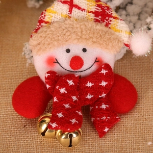 Luminous Christmas snowman plush pin with red scarf, plaid hat and small golden bells
