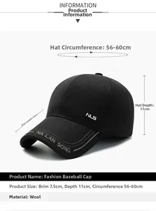 Detail view of winter wool baseball cap featuring NLS metal logo and textured brim dimensions