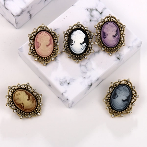 Vintage Cameo Brooch Alloy Rhinestone Victorian Style Lady Profile Oval Jewelry Pin For Women