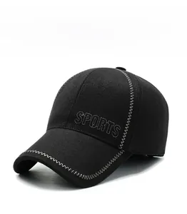 Close-up of winter sports baseball cap with thick wool texture and side stitching details