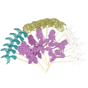 24-pack glitter mermaid cupcake toppers with seashell and starfish for birthday party decor