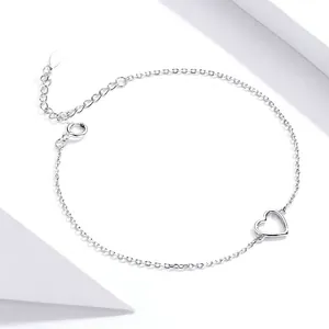 Elegant 925 sterling silver hollow heart charm bracelet with adjustable chain