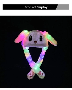 Glow-in-the-dark white plush rabbit hat with colorful LED lights on dark background
