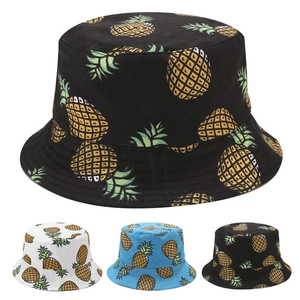 Chapeau Bob Imprimé Ananas Réversible Coton Toile Style Tropical Protection Solaire Été Voyage Unisexe