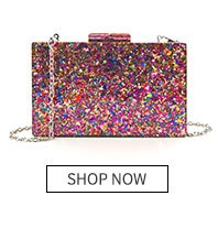 Rainbow sequin evening clutch bag with detachable silver chain and metal clasp