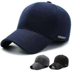 Men Winter Baseball Cap With Ear Flaps Warm Woolen Peaked Hat For Middle Aged Father Outdoor Windproof Adjustable