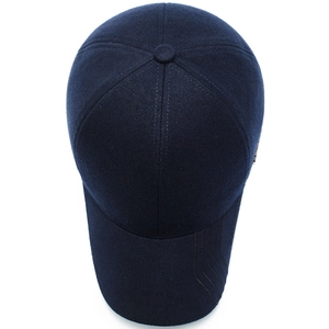Navy blue winter wool baseball cap for middle-aged men with ear protection flaps