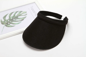 Detailed close-up of a black knitted sun visor showing its breathable woven texture
