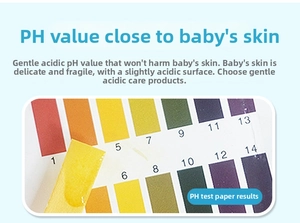 Detail showing pH 5.5 test result for gentle and safe weakly acidic baby wet wipes