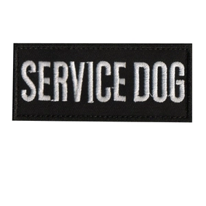 Service Dog black embroidered patch with white text and borders for pet harness training