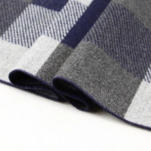 Classic plaid scarf for men in navy and grey with soft brushed wool-like texture