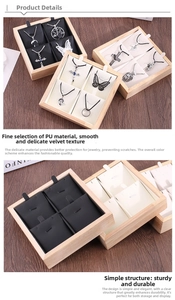 Bamboo jewelry tray with four compartments featuring black PU and beige velvet lining