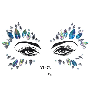 Detailed view of iridescent blue face jewels YT-73 for masquerade eye decoration